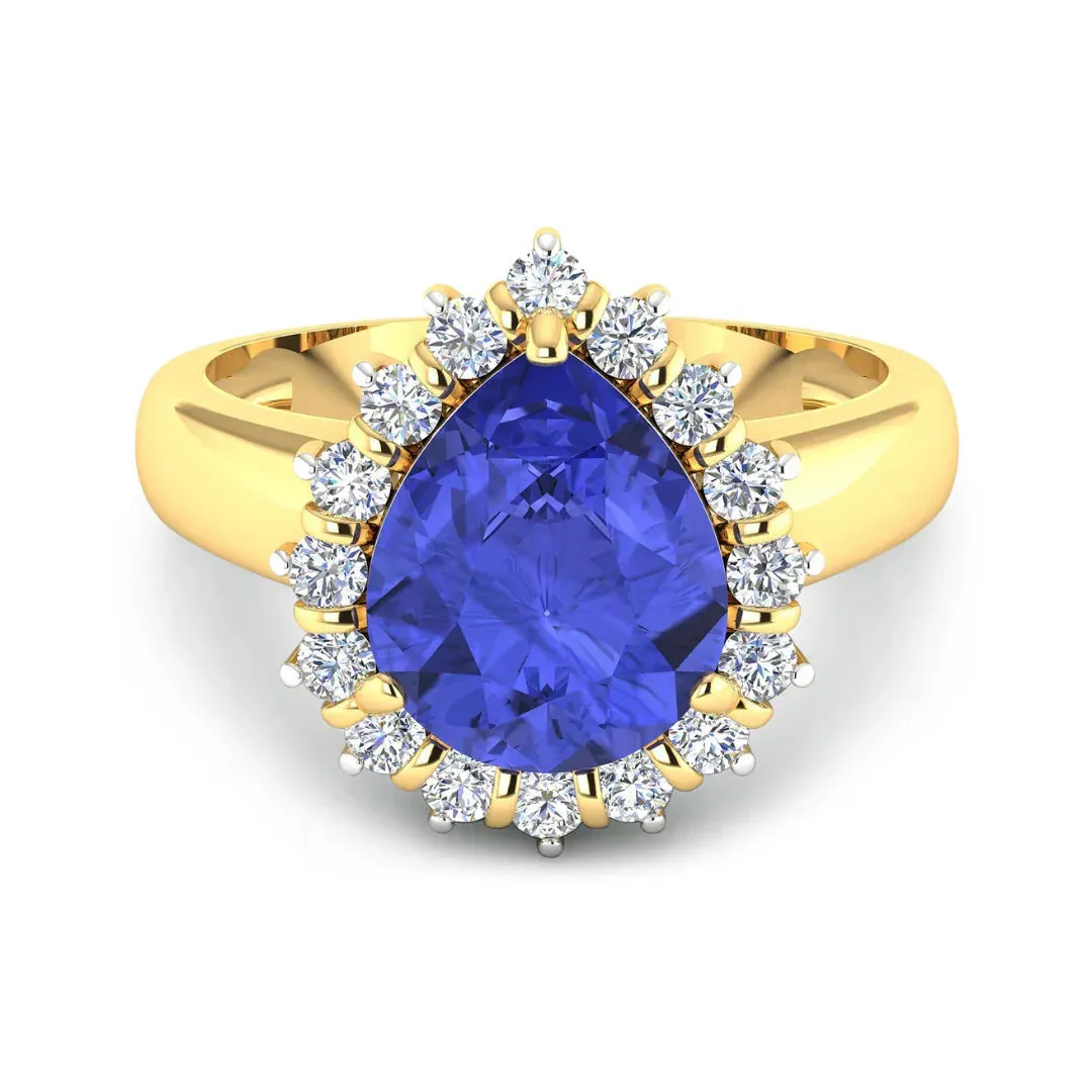 3.45 Ct Pear Violet Tanzanite and White Diamond Prong 14k Gold Halo Bridge Ring sold by Zulily product image thumbnail 5