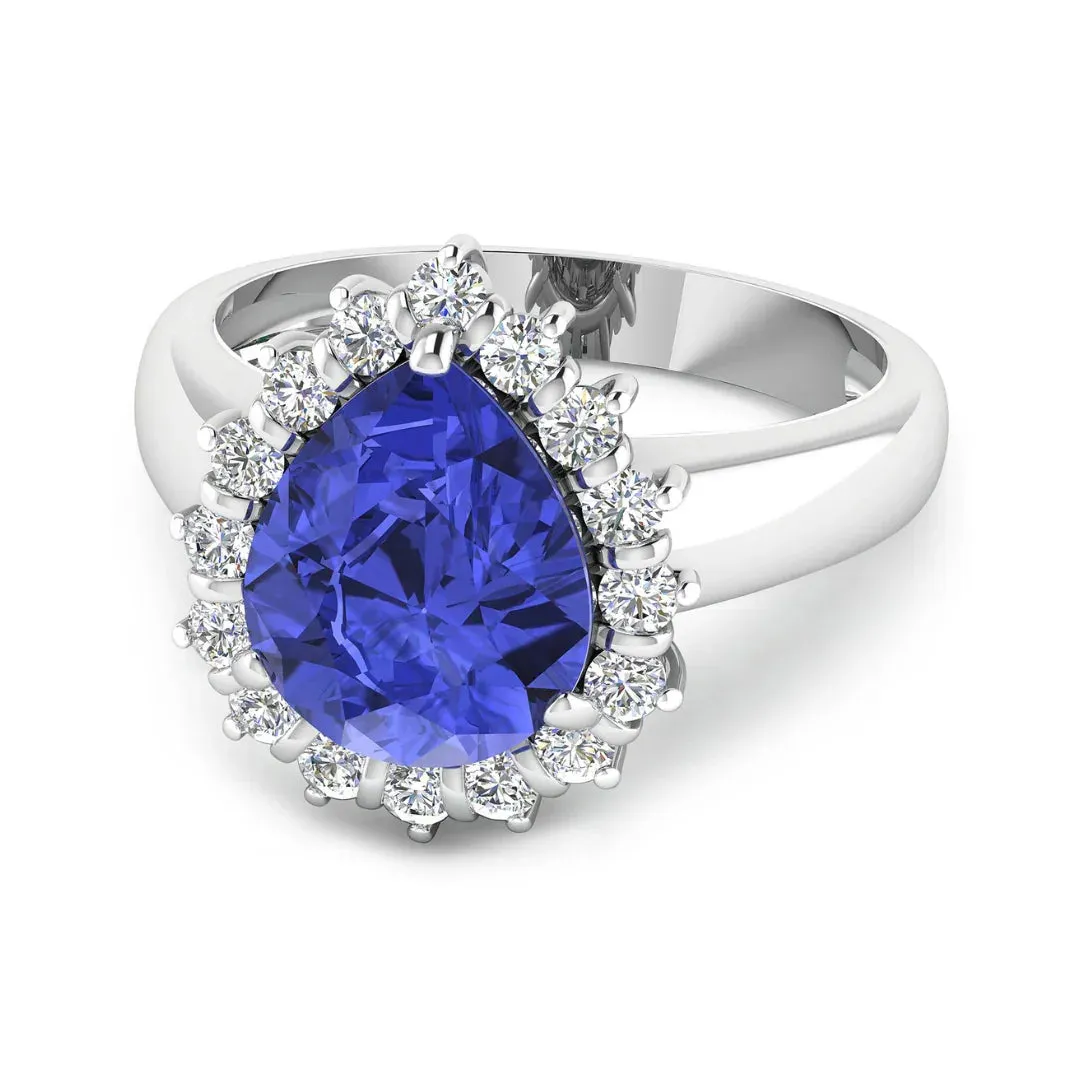 3.45 Ct Pear Violet Tanzanite and White Diamond Prong 14k Gold Halo Bridge Ring sold by Zulily product image thumbnail 2
