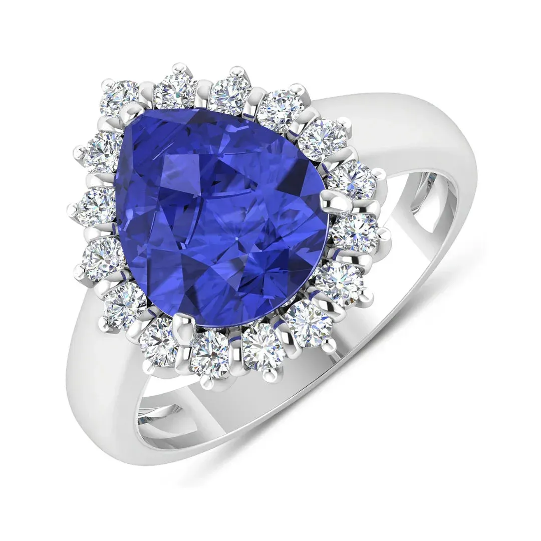 3.45 Ct Pear Violet Tanzanite and White Diamond Prong 14k Gold Halo Bridge Ring sold by Zulily product image thumbnail 3