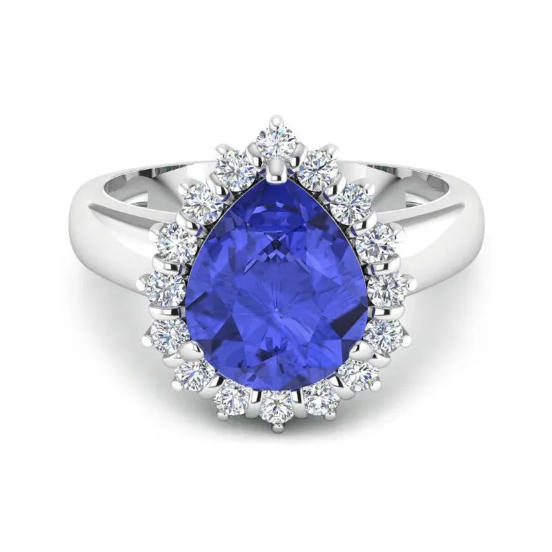 3.45 Ct Pear Violet Tanzanite and White Diamond Prong 14k Gold Halo Bridge Ring made by Zulily