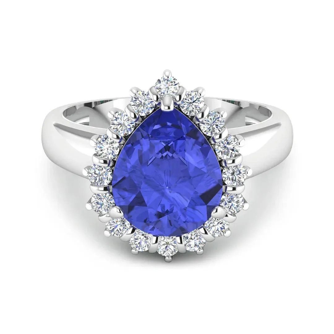 3.45 Ct Pear Violet Tanzanite and White Diamond Prong 14k Gold Halo Bridge Ring sold by Zulily