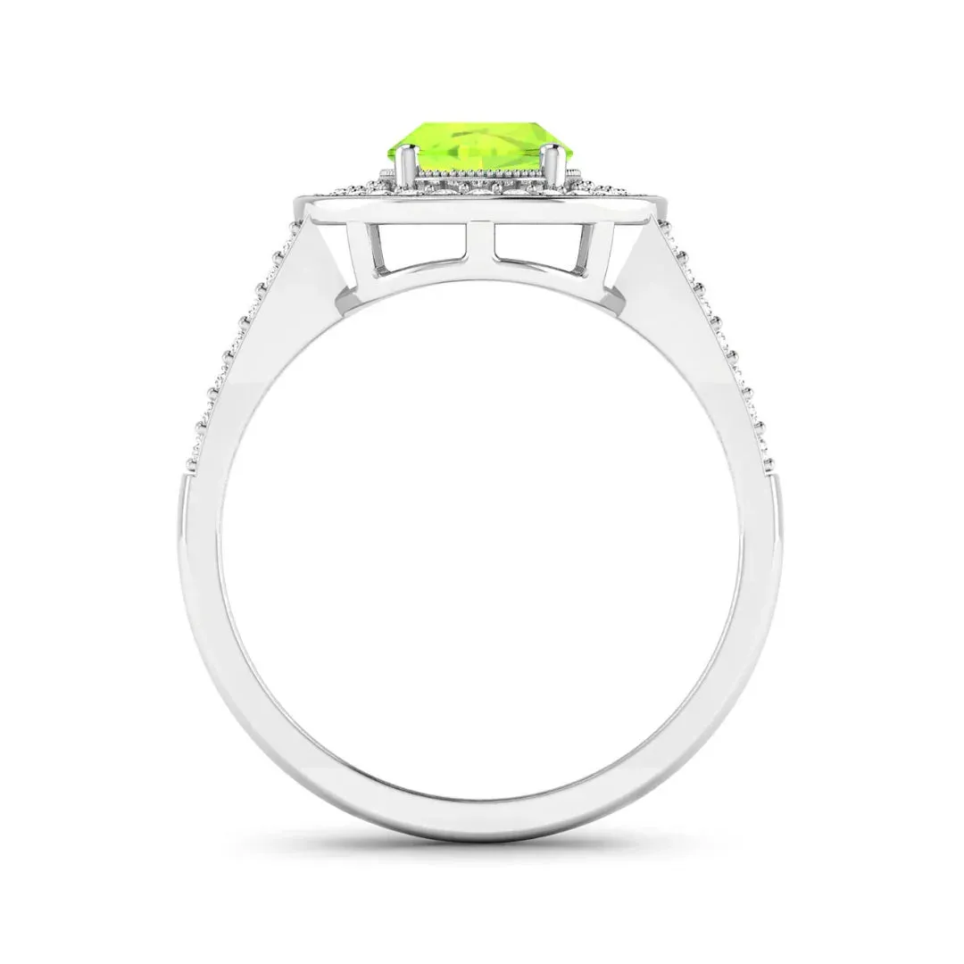 1.39 Ct Oval Green Peridot and White Diamond Prong Silver Double Halo Pave Ring sold by Zulily product image thumbnail 3