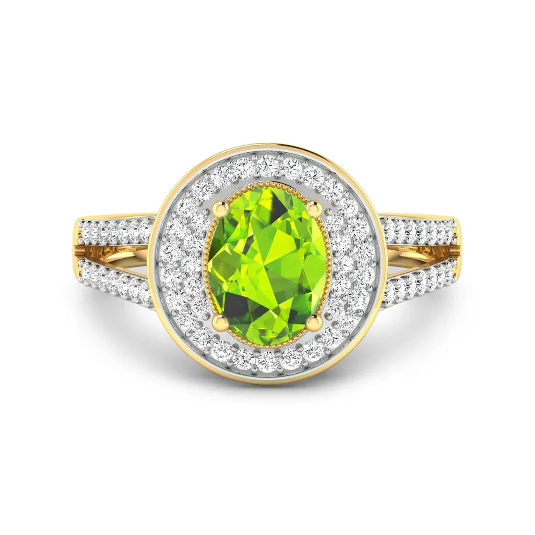 1.39 Ct Oval Green Peridot and White Diamond Prong Silver Double Halo Pave Ring sold by Zulily product image thumbnail 4