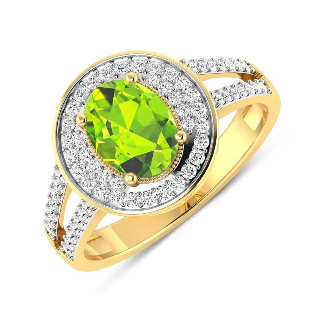 1.39 Ct Oval Green Peridot and White Diamond Prong Silver Double Halo Pave Ring sold by Zulily product image thumbnail 5