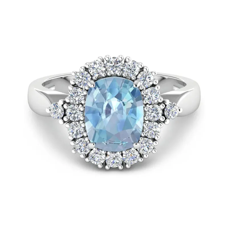 Genuine Diamond and Aquamarine Halo Ring made by Zulily