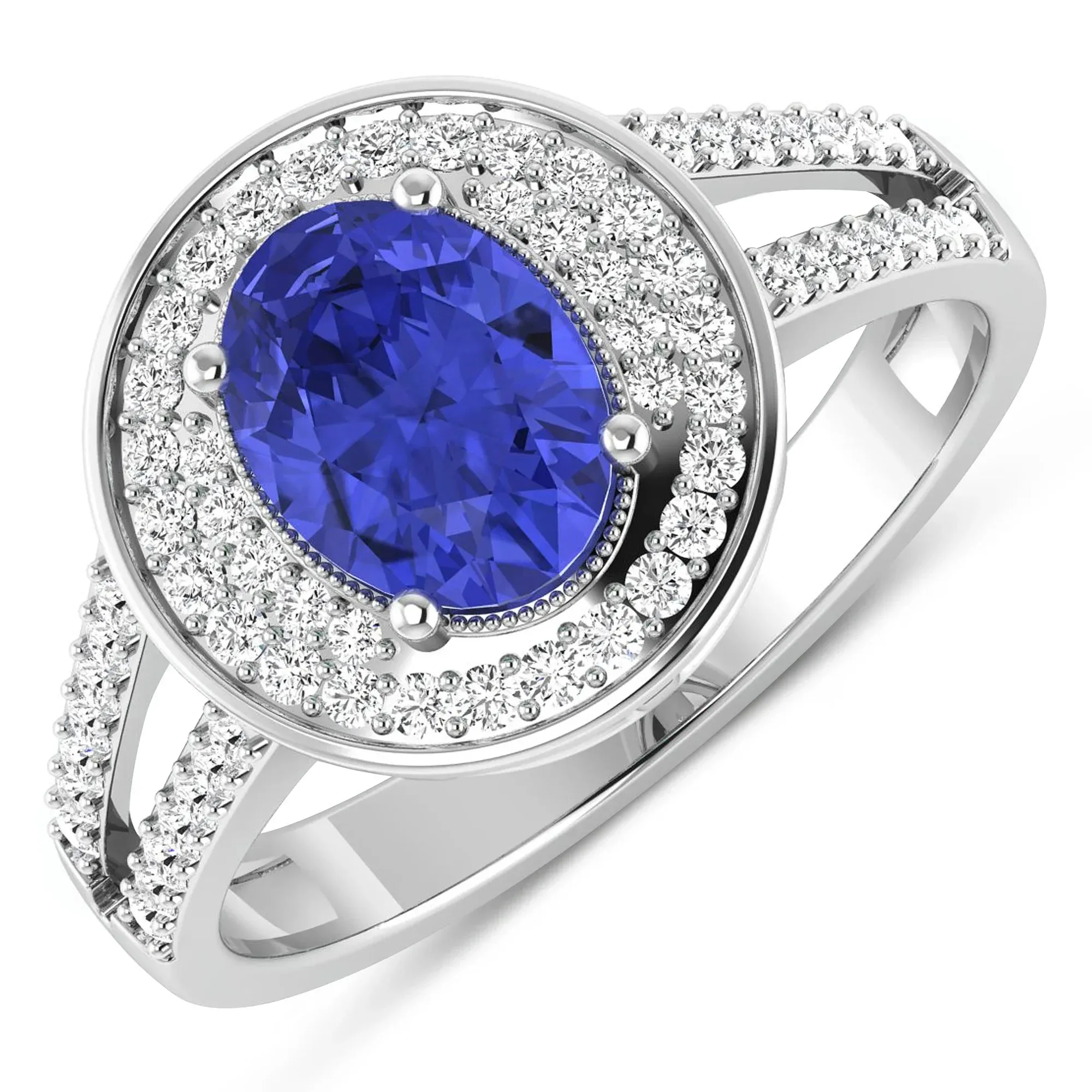 1.43 Ct Oval Violet Tanzanite and White Diamond Prong 14k Gold Halo Pave Statement Ring sold by Zulily product image thumbnail 3
