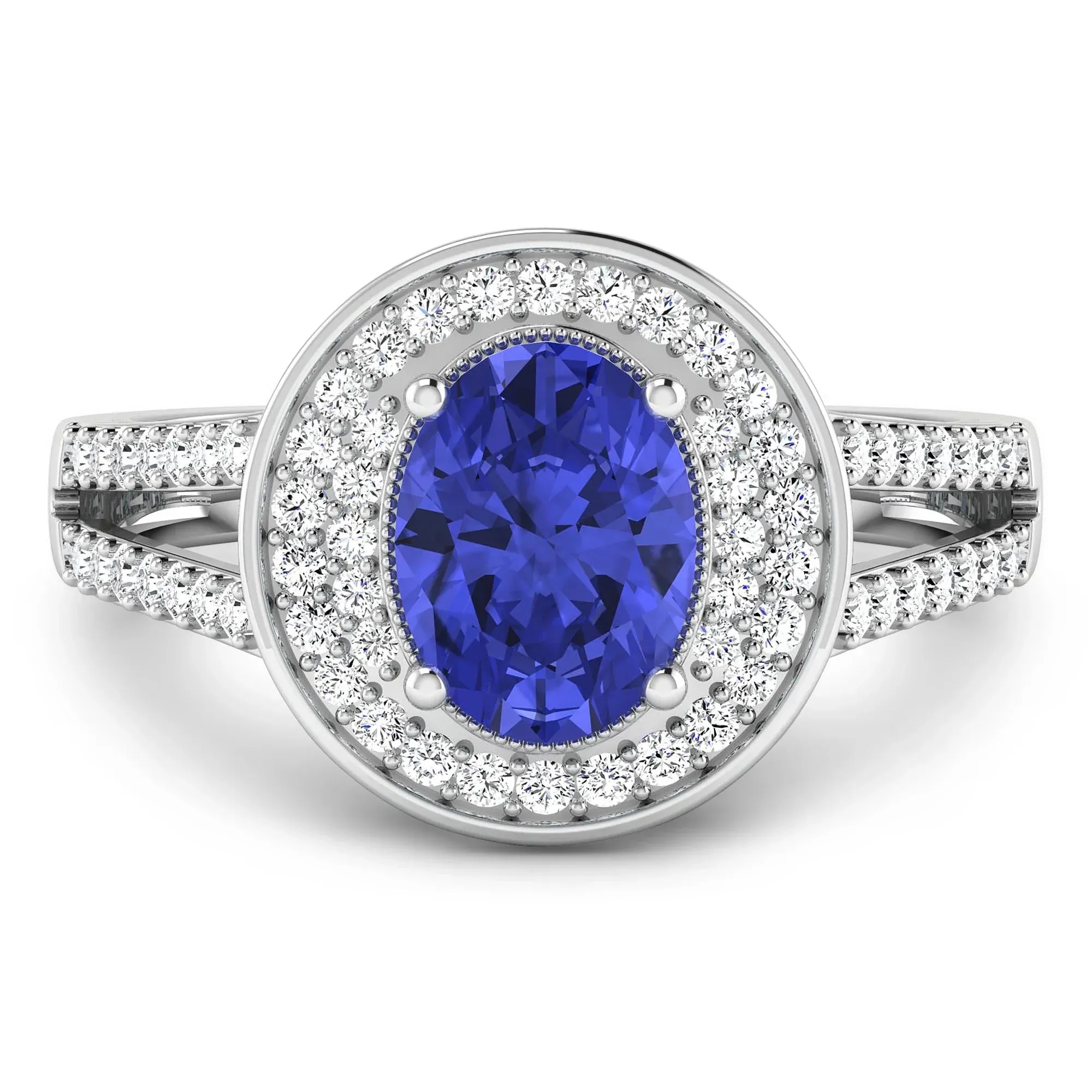 1.43 Ct Oval Violet Tanzanite and White Diamond Prong 14k Gold Halo Pave Statement Ring sold by Zulily