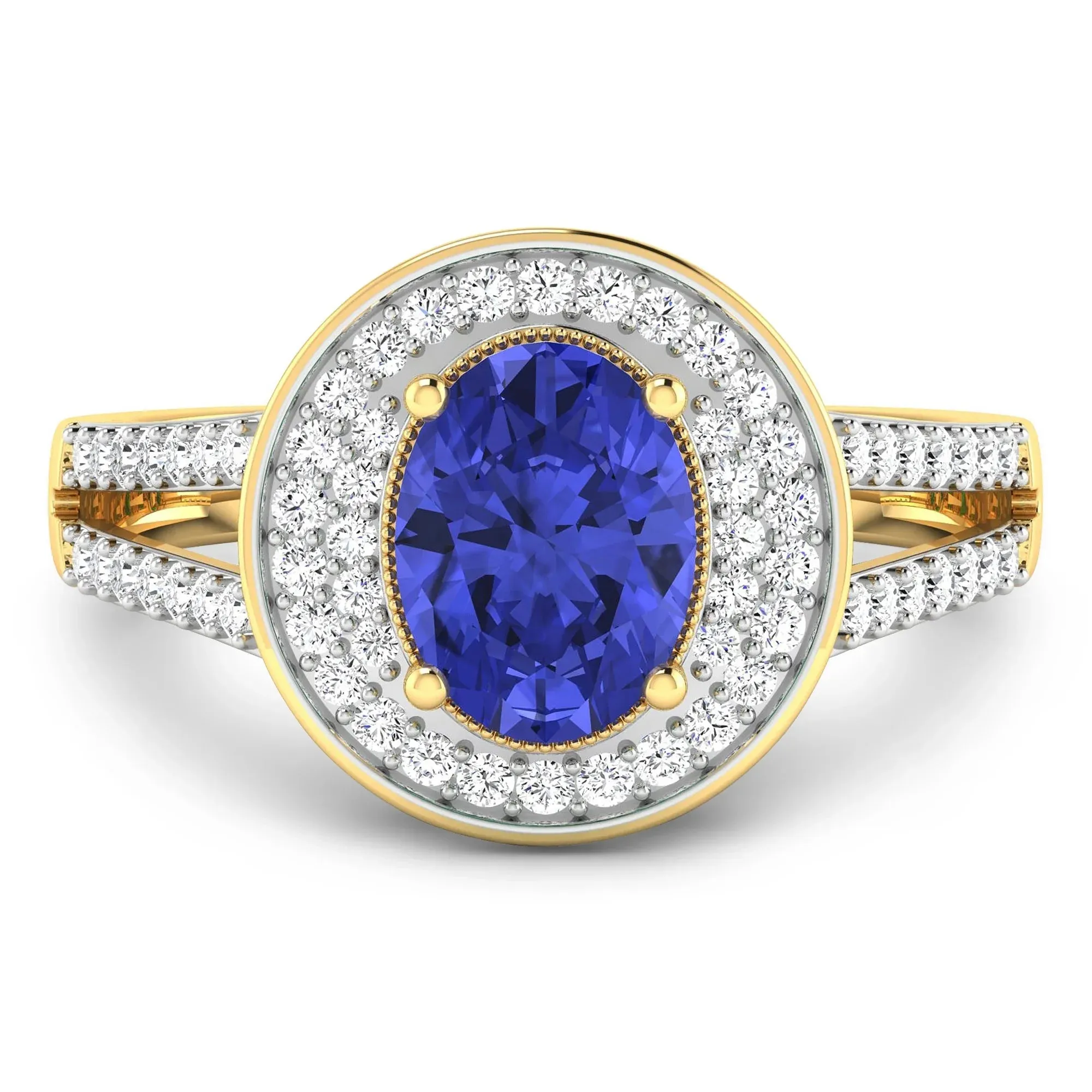 1.43 Ct Oval Violet Tanzanite and White Diamond Prong 14k Gold Halo Pave Statement Ring sold by Zulily product image thumbnail 5