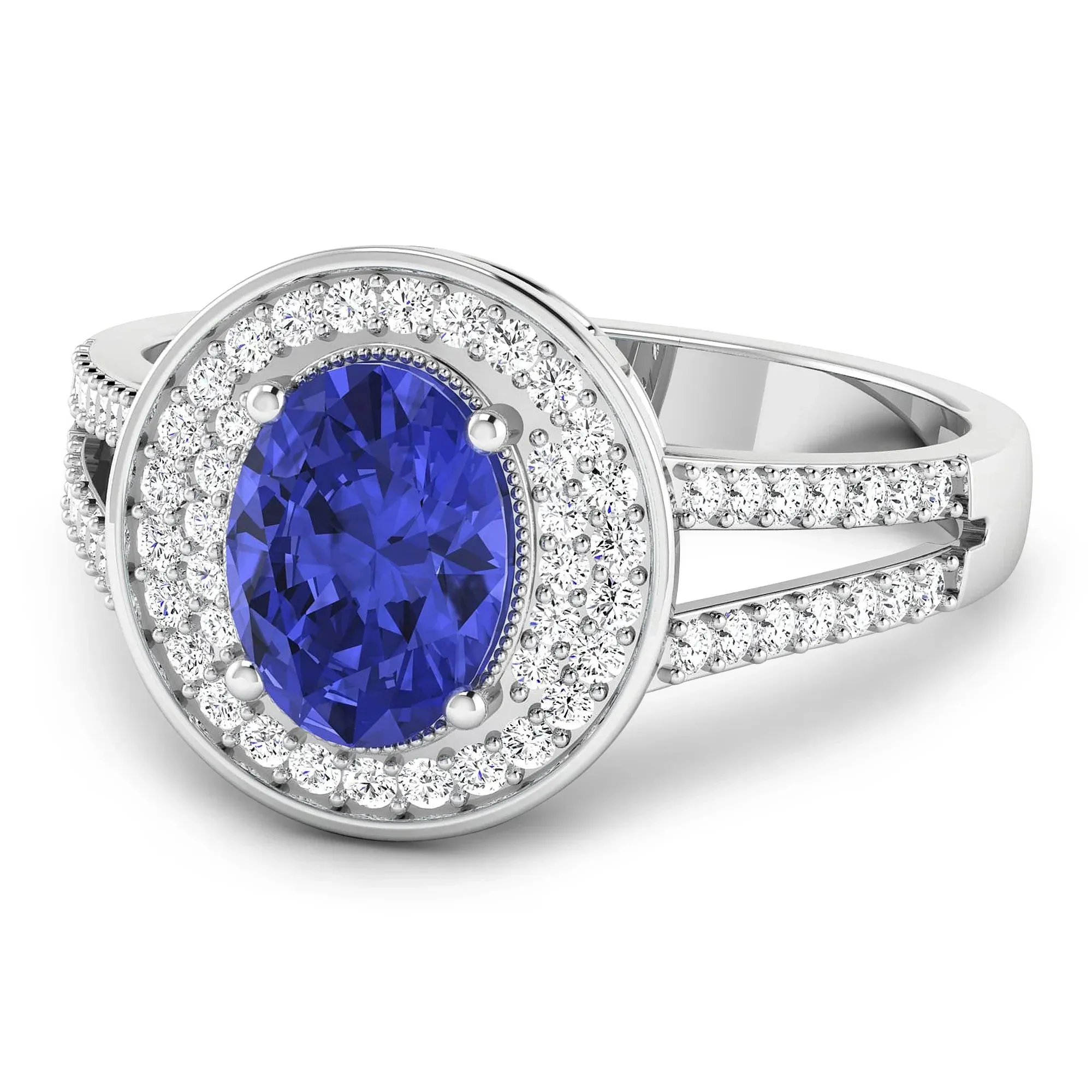1.43 Ct Oval Violet Tanzanite and White Diamond Prong 14k Gold Halo Pave Statement Ring sold by Zulily product image thumbnail 2