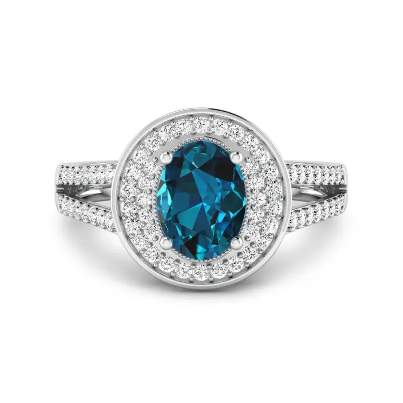 Genuine White Diamond and London Blue Topaz Halo Pave Ring made by Zulily