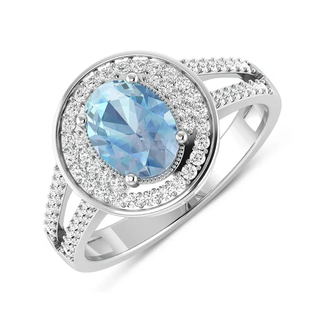 Genuine Aquamarine Diamond Halo Pave Ring sold by Zulily product image thumbnail 2
