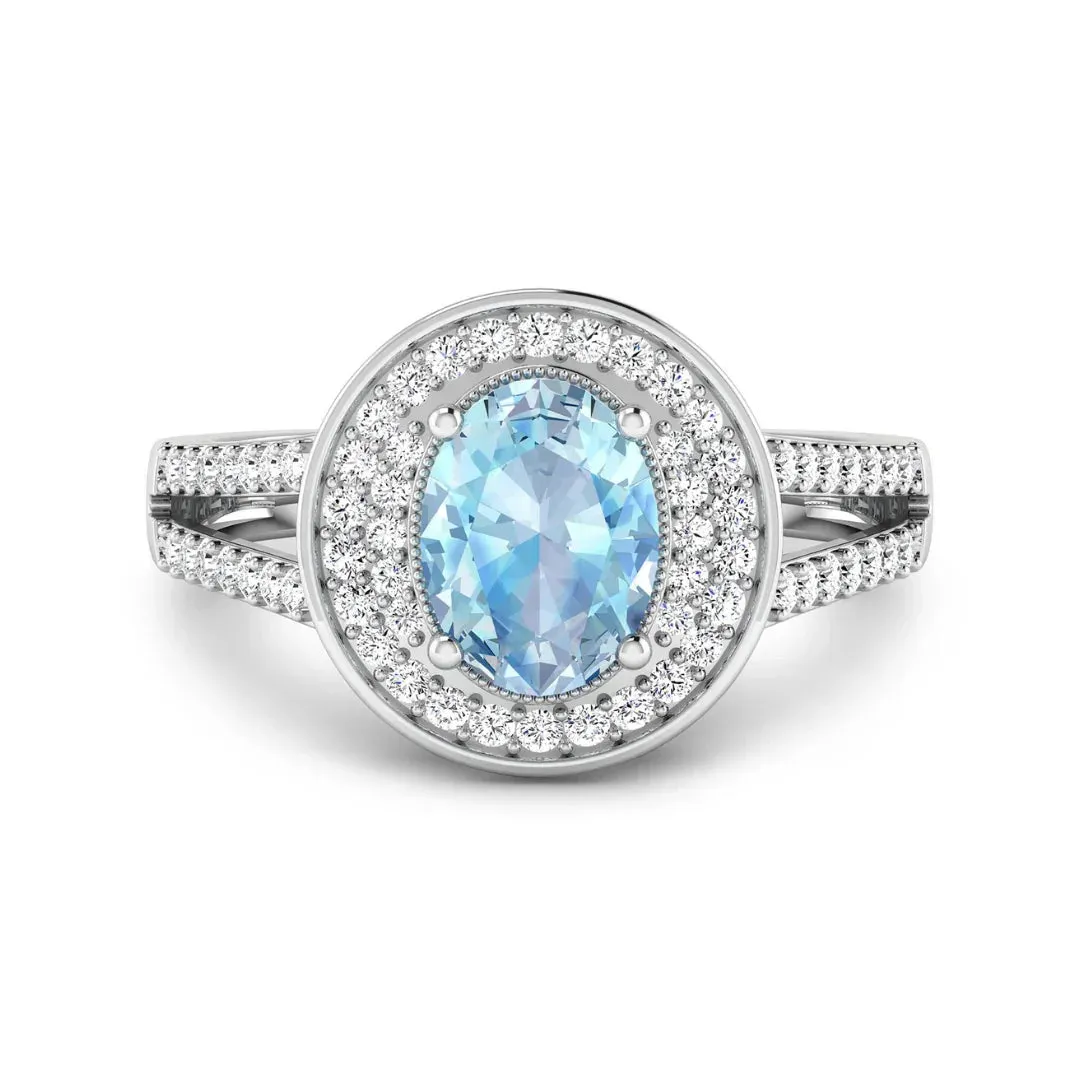 Genuine Aquamarine Diamond Halo Pave Ring sold by Zulily