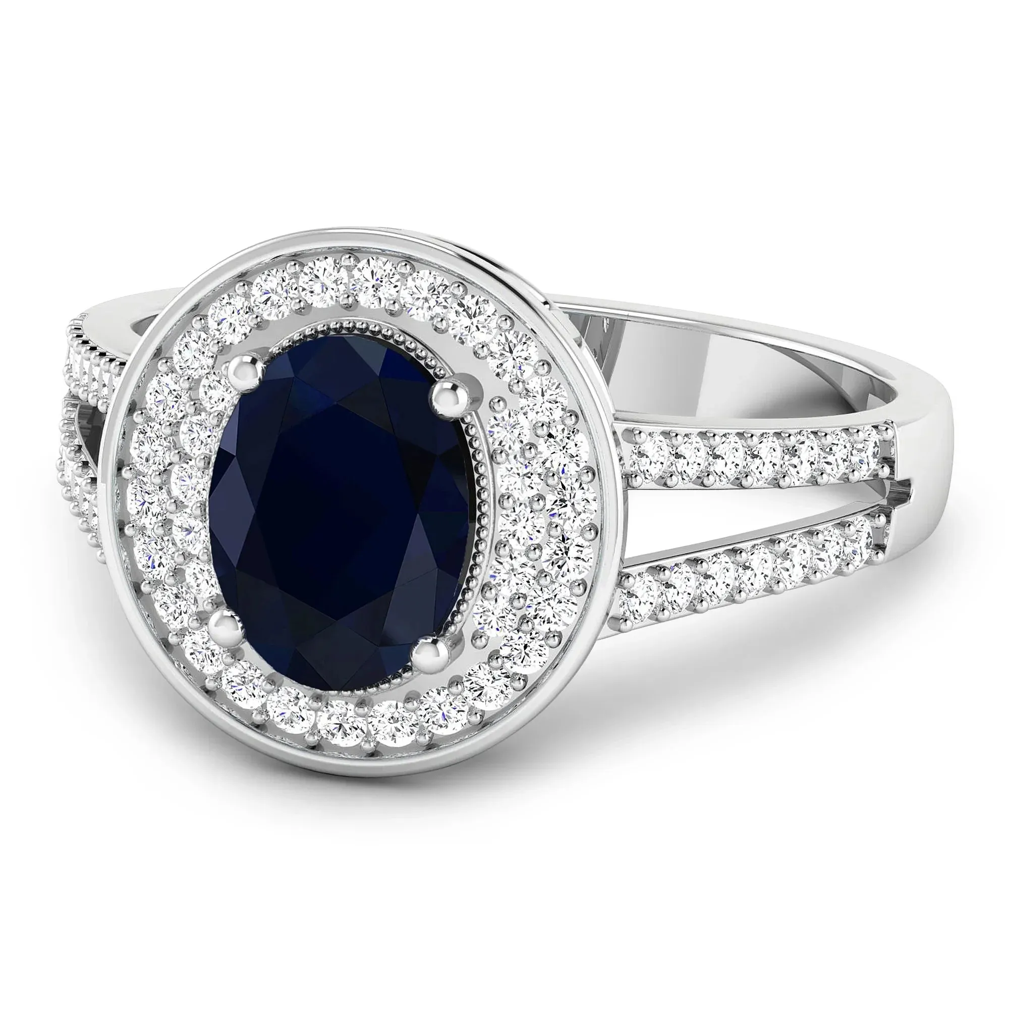 1.64 Ct Oval Blue Sapphire and White Diamond Prong 14k Gold Halo Pave Statement Ring sold by Zulily product image thumbnail 4