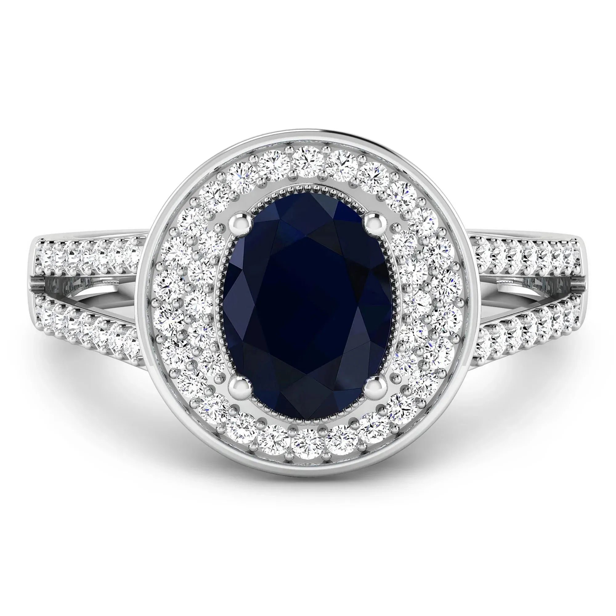 1.64 Ct Oval Blue Sapphire and White Diamond Prong 14k Gold Halo Pave Statement Ring sold by Zulily