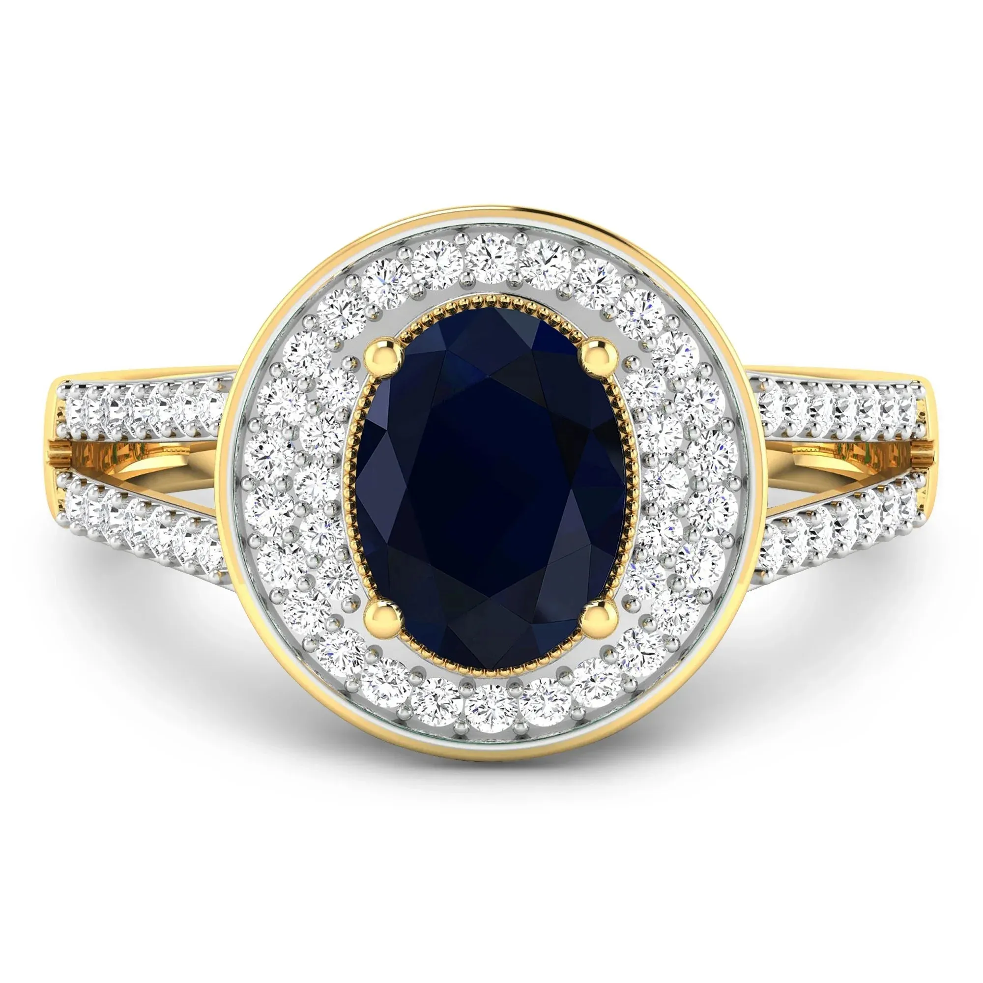 1.64 Ct Oval Blue Sapphire and White Diamond Prong 14k Gold Halo Pave Statement Ring sold by Zulily product image thumbnail 5