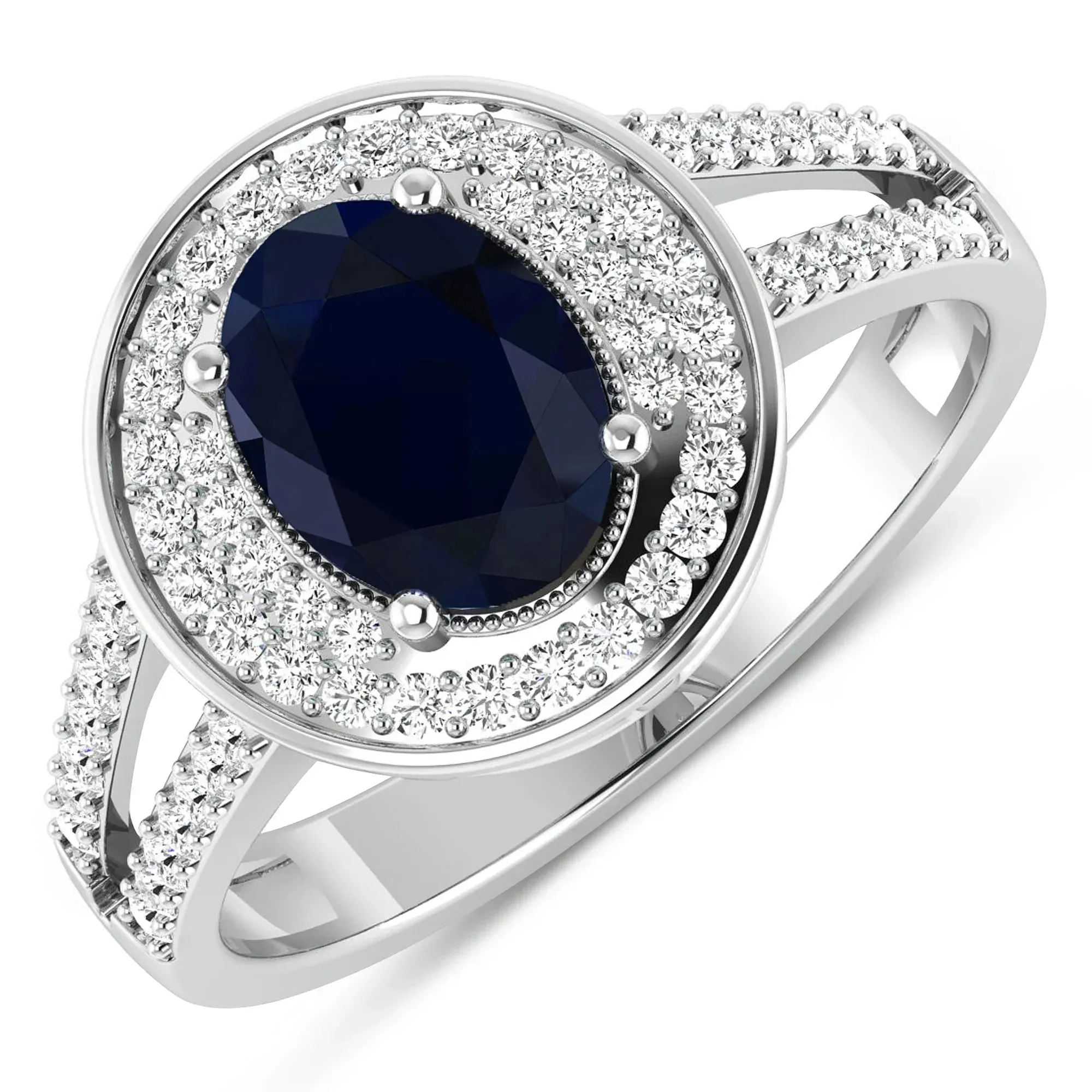 1.64 Ct Oval Blue Sapphire and White Diamond Prong 14k Gold Halo Pave Statement Ring sold by Zulily product image thumbnail 2
