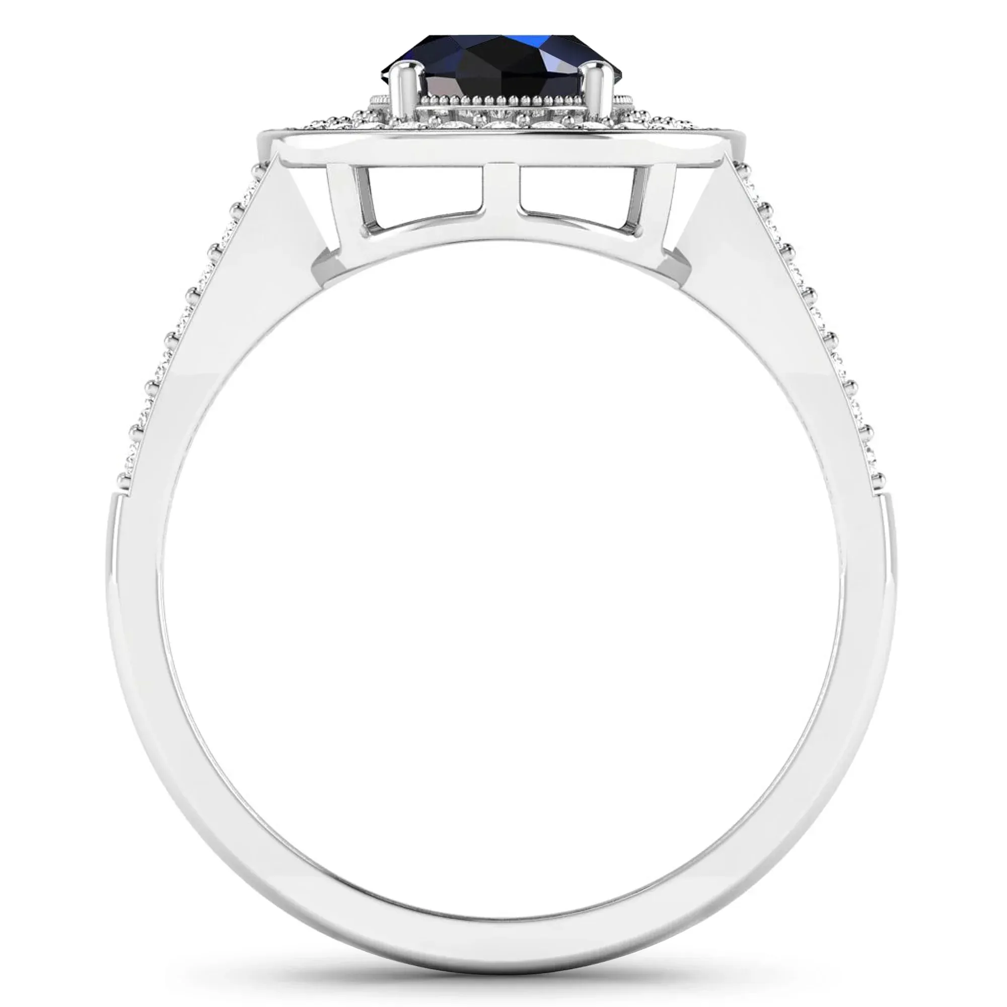 1.64 Ct Oval Blue Sapphire and White Diamond Prong 14k Gold Halo Pave Statement Ring sold by Zulily product image thumbnail 3
