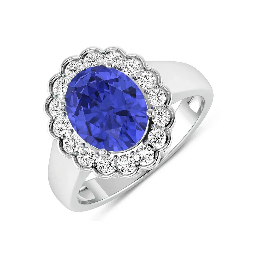 2.69 Ct Oval Violet Tanzanite and White Diamond Prong 14k Gold Halo Statement Floral Ring sold by Zulily product image thumbnail 3