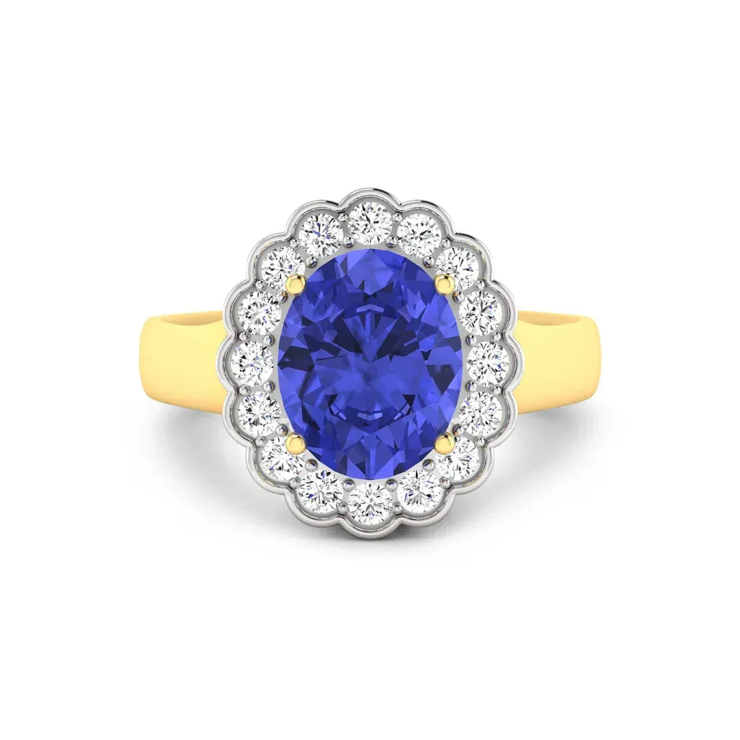 2.69 Ct Oval Violet Tanzanite and White Diamond Prong 14k Gold Halo Statement Floral Ring sold by Zulily product image thumbnail 4