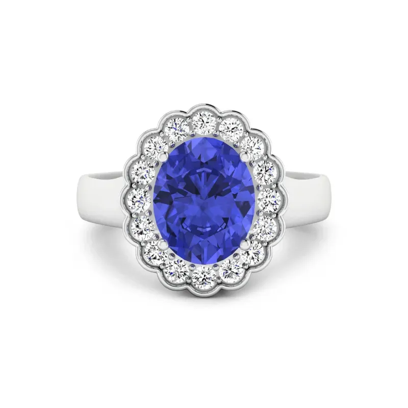 2.69 Ct Oval Violet Tanzanite and White Diamond Prong 14k Gold Halo Statement Floral Ring made by Zulily