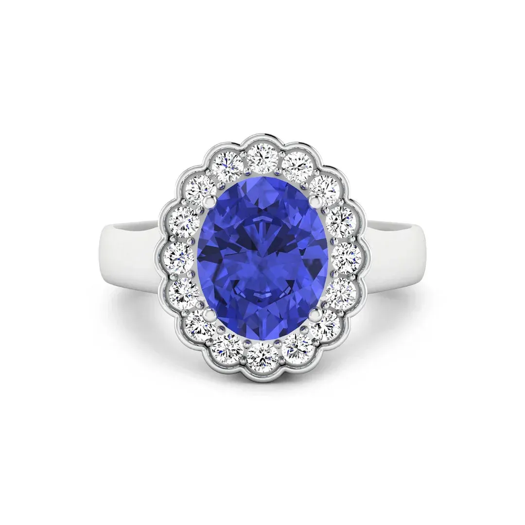 2.69 Ct Oval Violet Tanzanite and White Diamond Prong 14k Gold Halo Statement Floral Ring sold by Zulily