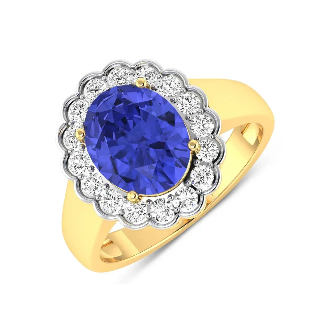 2.69 Ct Oval Violet Tanzanite and White Diamond Prong 14k Gold Halo Statement Floral Ring sold by Zulily product image thumbnail 5