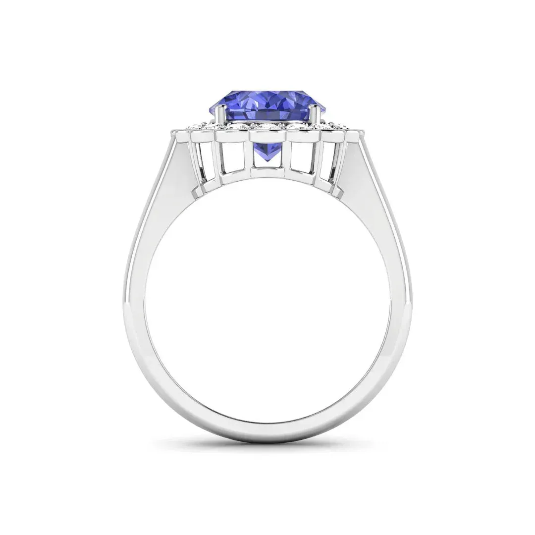 2.69 Ct Oval Violet Tanzanite and White Diamond Prong 14k Gold Halo Statement Floral Ring sold by Zulily product image thumbnail 2