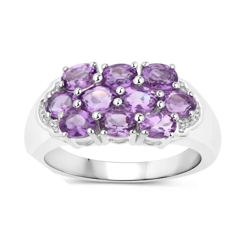 1.60 Ct Oval Purple Amethyst Prong Silver Cluster Ring made by Zulily