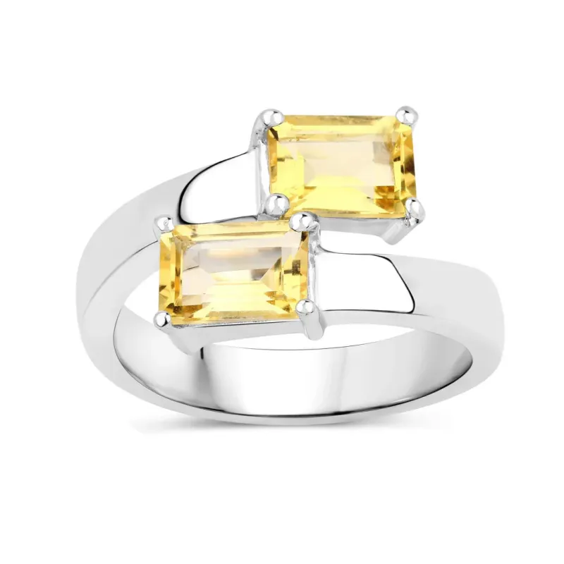 3.43 Ct Round Yellow Citrine and White Topaz Prong Silver Bypass Ring made by Zulily