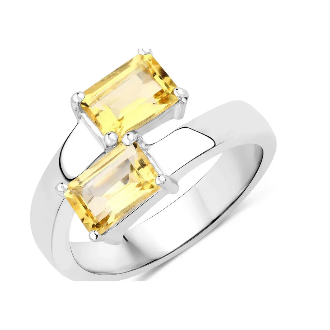 3.43 Ct Round Yellow Citrine and White Topaz Prong Silver Bypass Ring sold by Zulily product image thumbnail 2