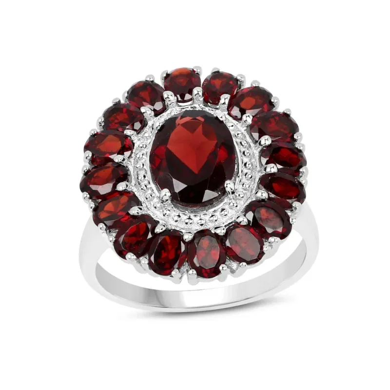 5.20 Ct Oval Red Garnet Prong Silver Flower Ring made by Zulily