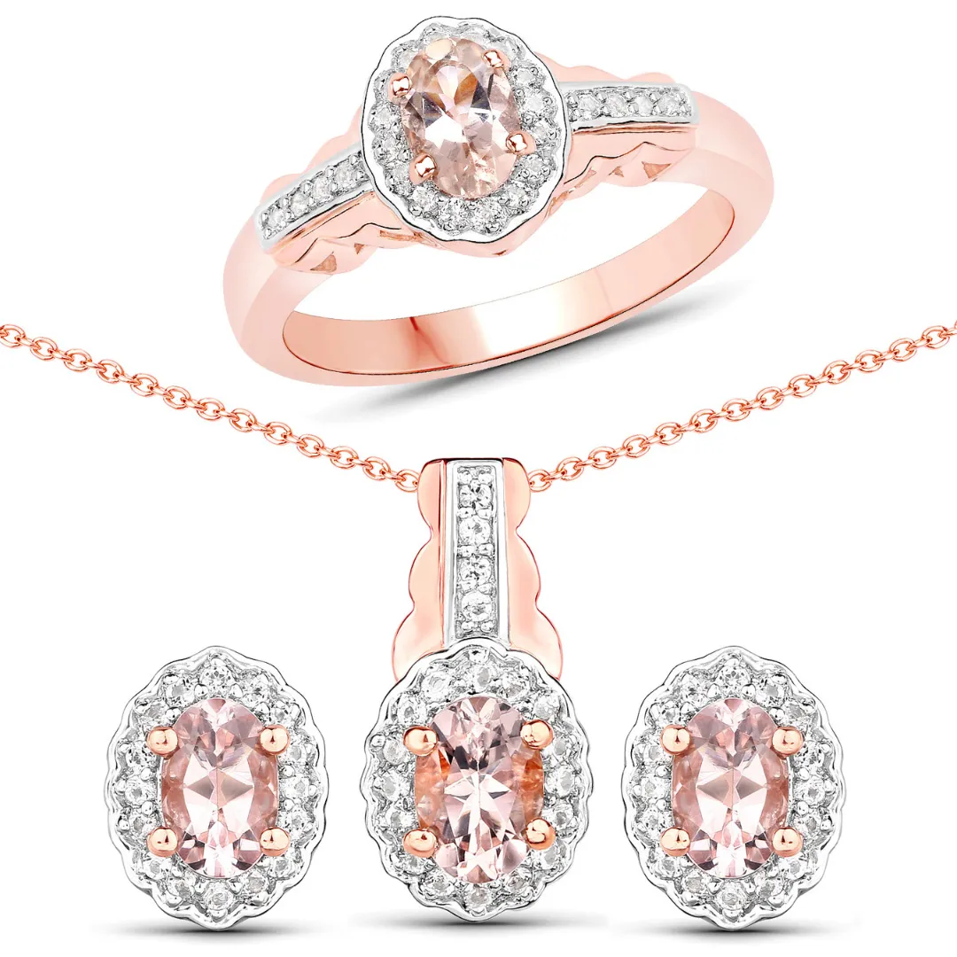 Fine Color Jewels 1.98 Cttw Oval Morganite & White Topaz 14K Rose Gold Plated 925 Sterling Silver November Birthstone Jewelry Set sold by Zulily