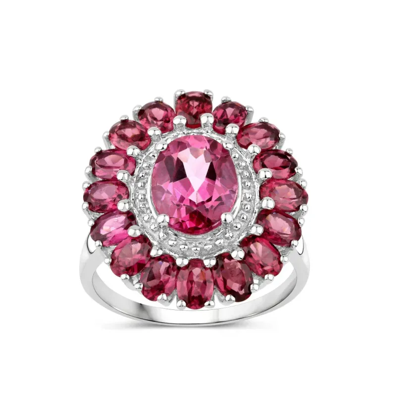 Pink Topaz and Garnet Flower Ring made by Zulily