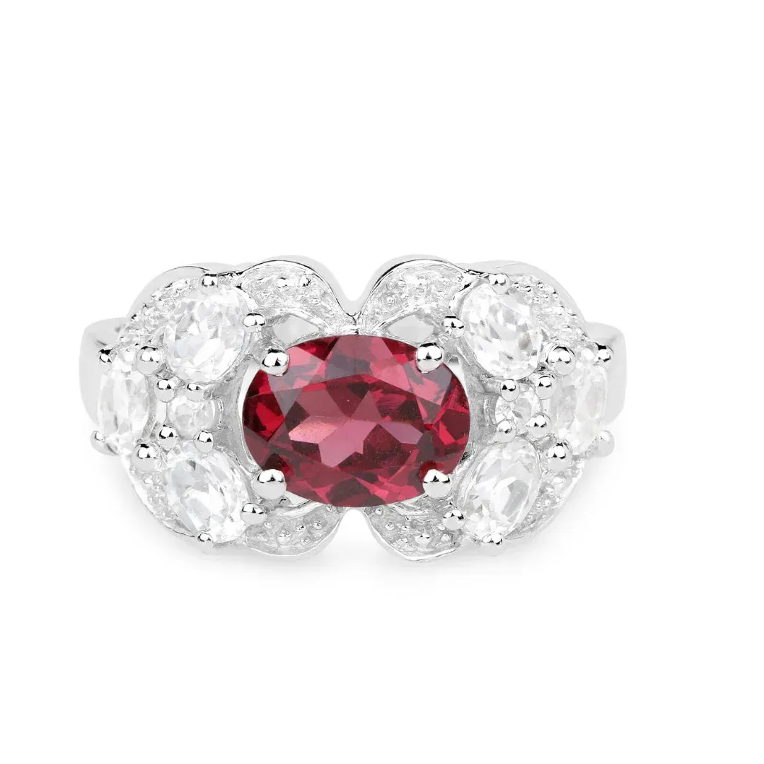 3.16 Ct Oval Red Rhodolite Garnet and White Zircon Prong Silver Cocktail Ring sold by Zulily product image thumbnail 2