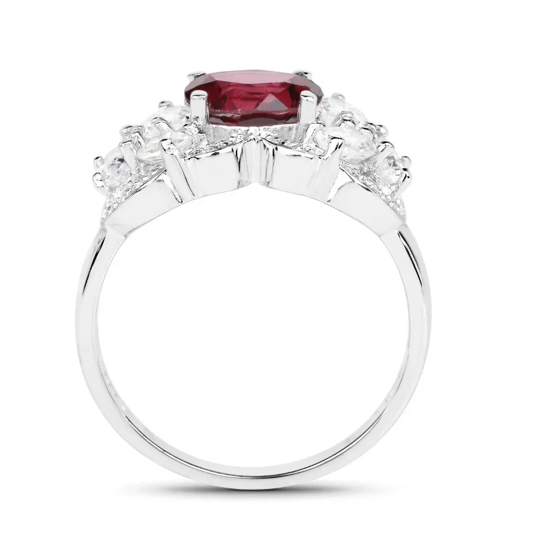 3.16 Ct Oval Red Rhodolite Garnet and White Zircon Prong Silver Cocktail Ring sold by Zulily product image thumbnail 3