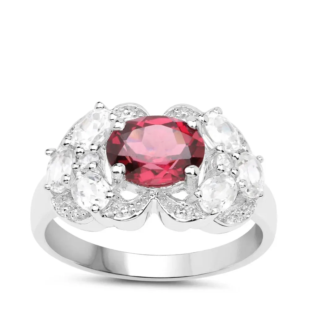 3.16 Ct Oval Red Rhodolite Garnet and White Zircon Prong Silver Cocktail Ring sold by Zulily