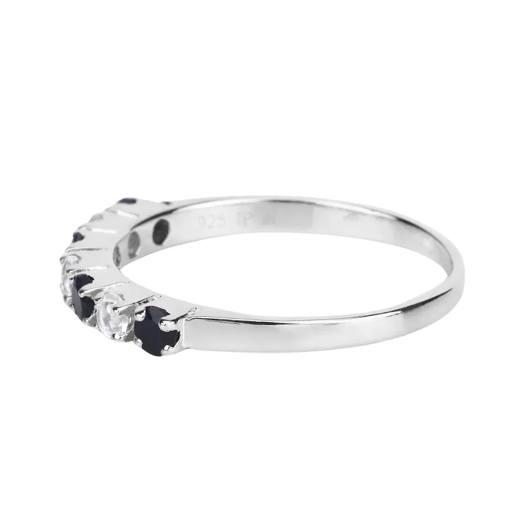 0.56 Ct Round Black Sapphire and White Topaz Prong Silver Half Eternity Ring sold by Zulily product image thumbnail 4