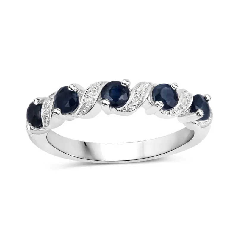 0.56 Ct Round Black Sapphire and White Topaz Prong Silver Half Eternity Ring made by Zulily
