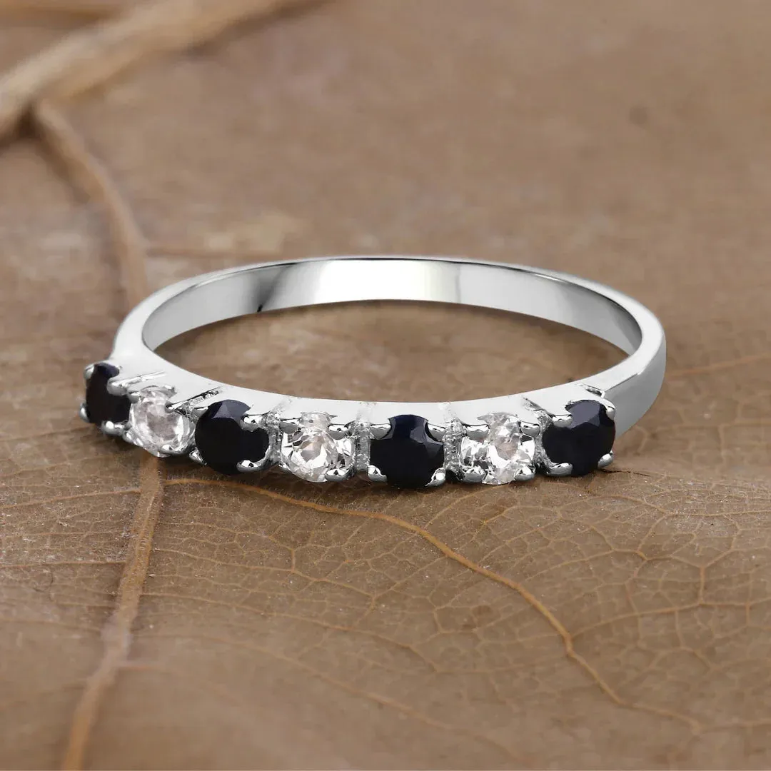 0.56 Ct Round Black Sapphire and White Topaz Prong Silver Half Eternity Ring sold by Zulily product image thumbnail 5