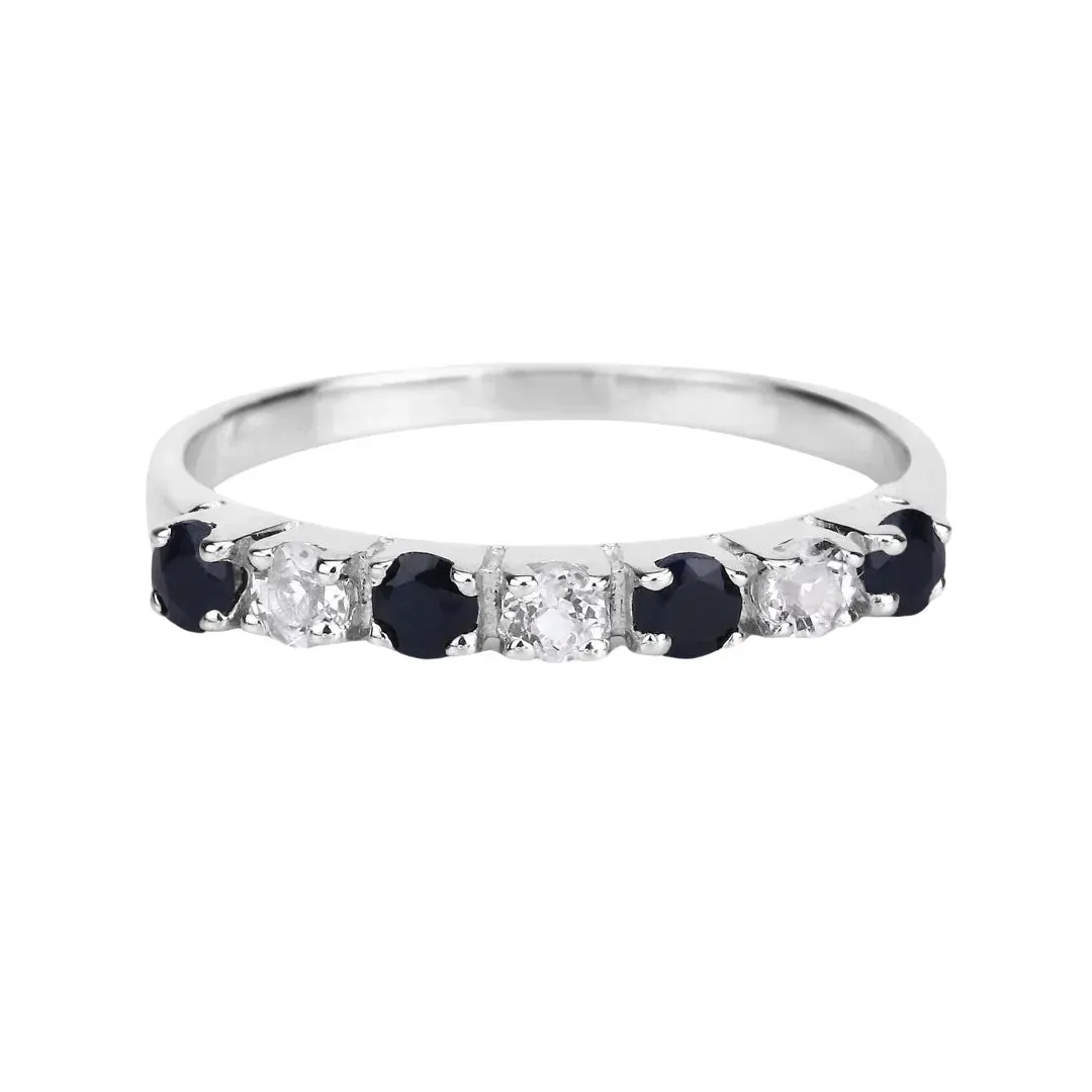 0.56 Ct Round Black Sapphire and White Topaz Prong Silver Half Eternity Ring sold by Zulily product image thumbnail 2