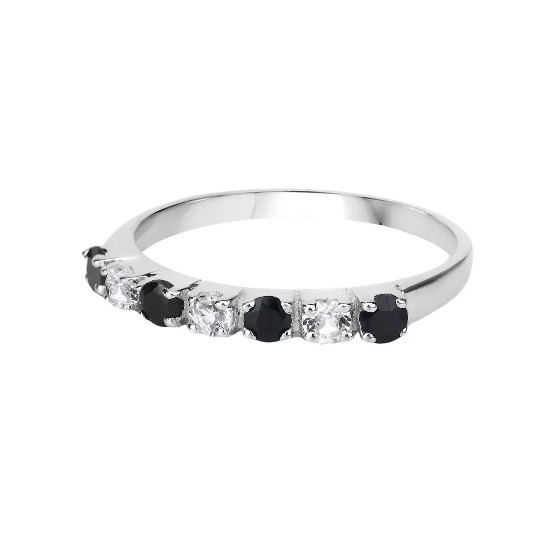 0.56 Ct Round Black Sapphire and White Topaz Prong Silver Half Eternity Ring sold by Zulily product image thumbnail 3