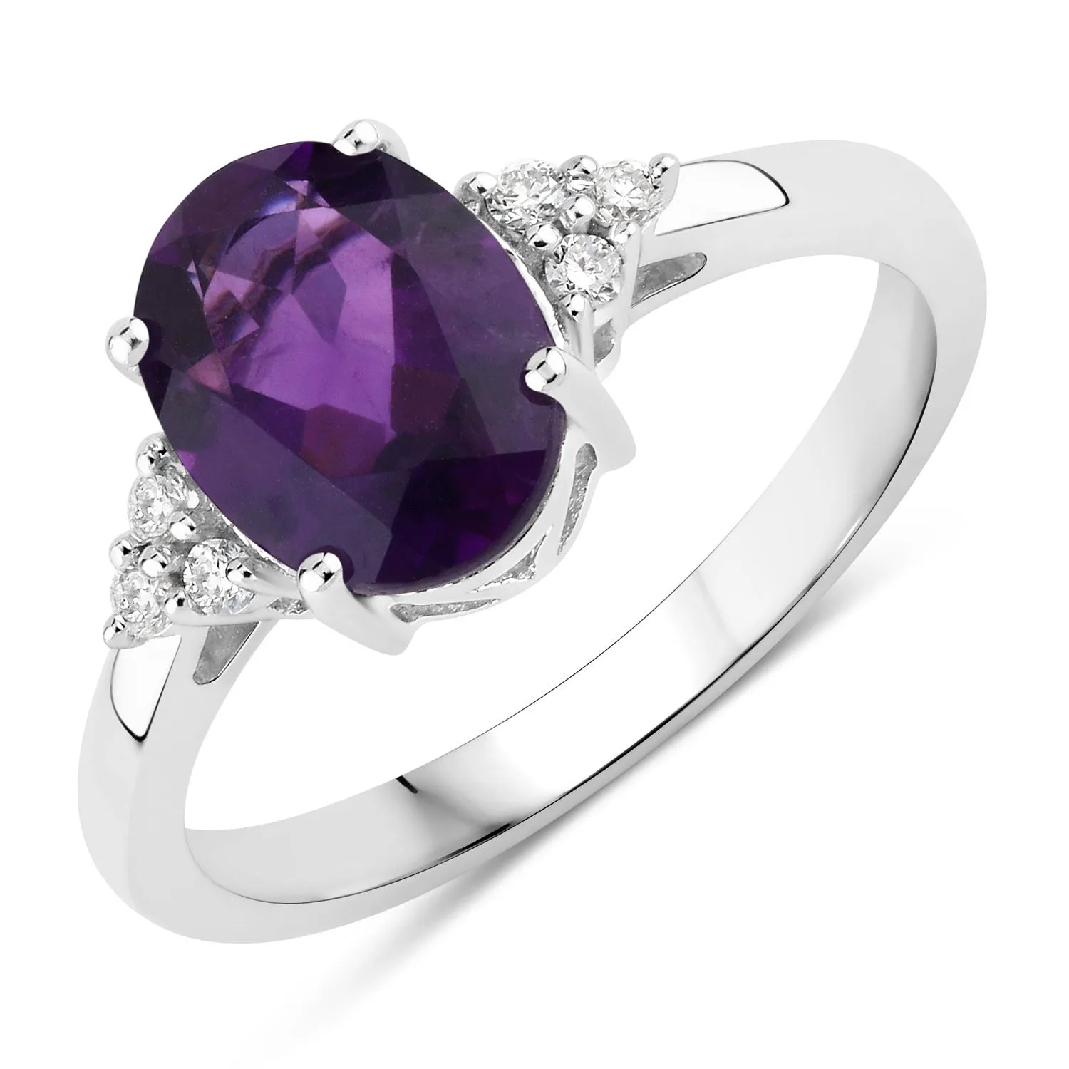 1.60 Ct Oval Purple Amethyst and Lab Diamond Prong Silver Cocktail Ring sold by Zulily product image thumbnail 2