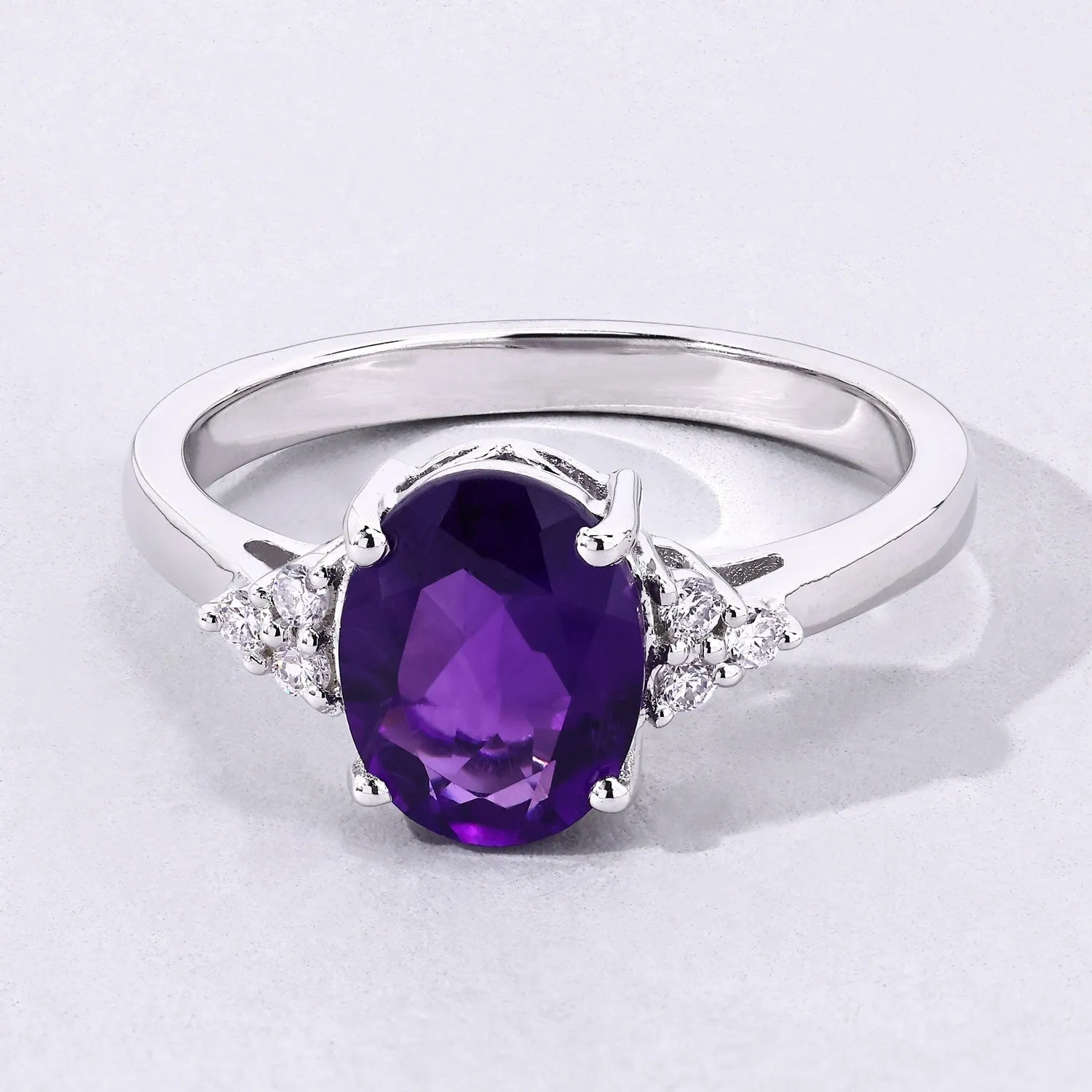 1.60 Ct Oval Purple Amethyst and Lab Diamond Prong Silver Cocktail Ring sold by Zulily product image thumbnail 4