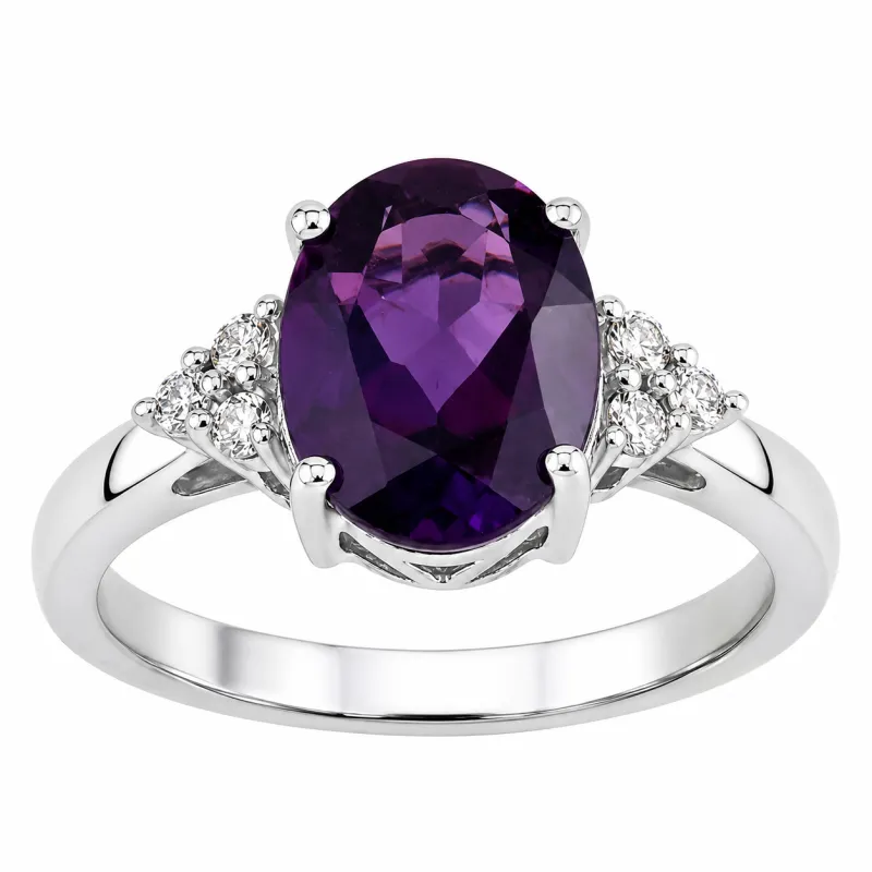 1.60 Ct Oval Purple Amethyst and Lab Diamond Prong Silver Cocktail Ring made by Zulily