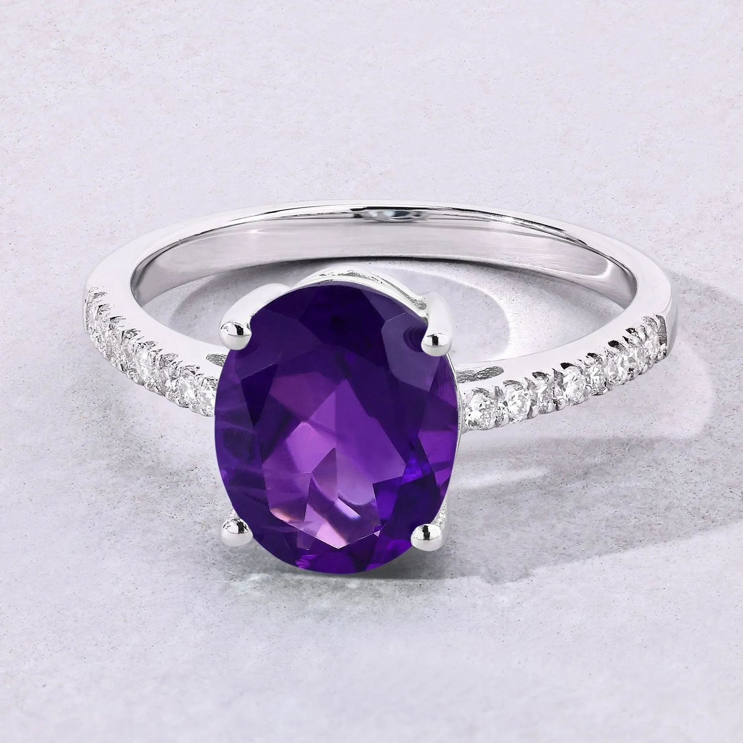 2.20 Ct Oval Purple Amethyst and Lab Diamond Prong Silver Pave Cocktail Ring sold by Zulily product image thumbnail 4