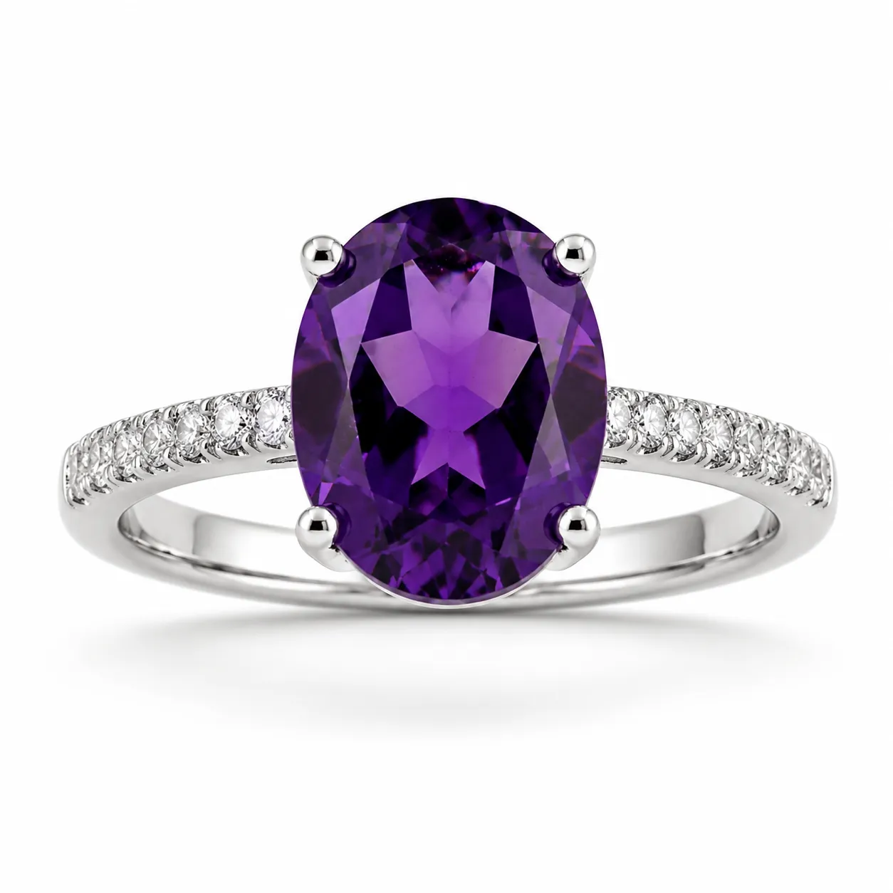 2.20 Ct Oval Purple Amethyst and Lab Diamond Prong Silver Pave Cocktail Ring sold by Zulily