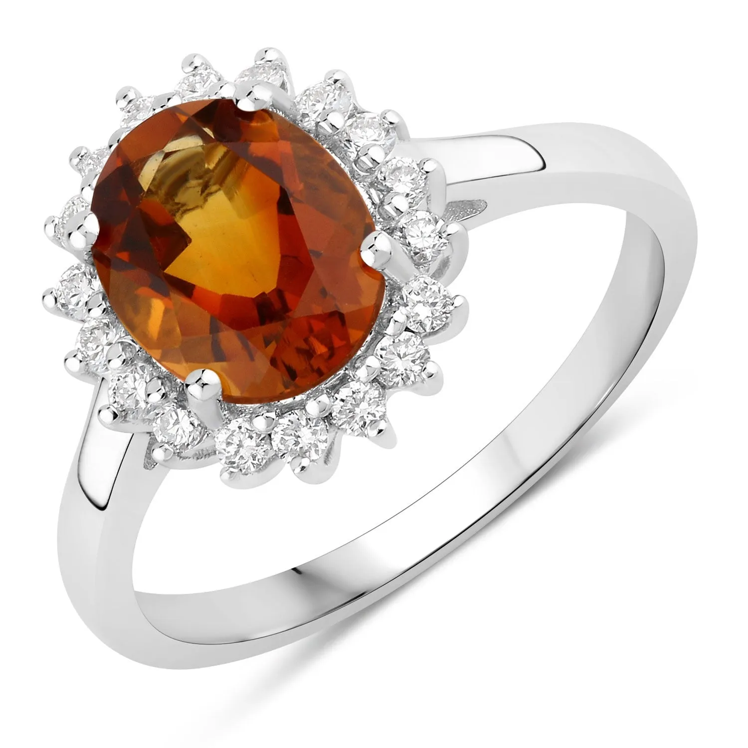 1.70 Ct Oval Yellow Madeira Citrine and Lab Grown Diamond Prong Silver Halo Ring sold by Zulily