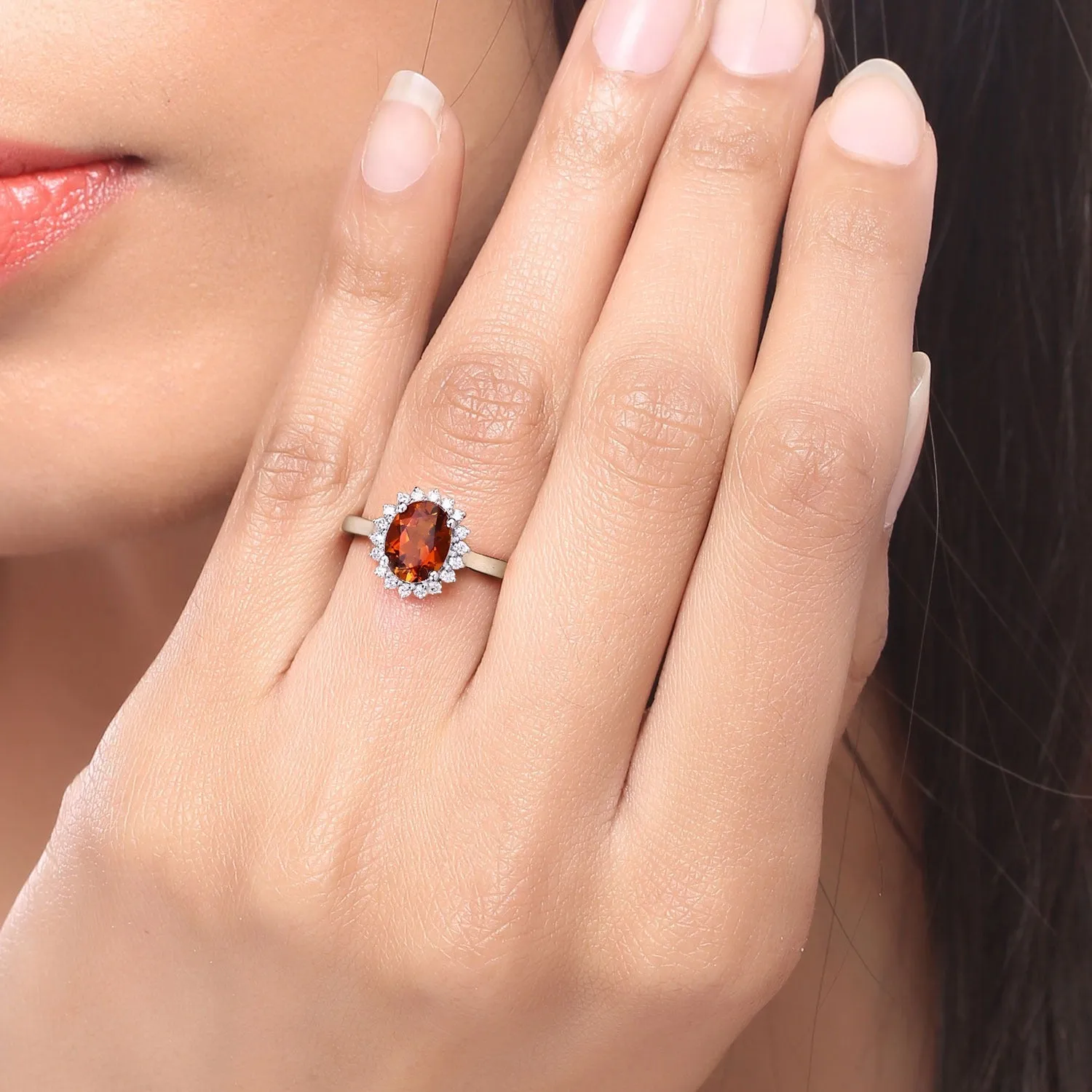 1.70 Ct Oval Yellow Madeira Citrine and Lab Grown Diamond Prong Silver Halo Ring sold by Zulily product image thumbnail 2