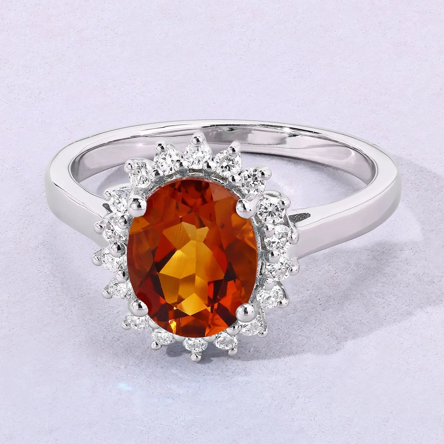 1.70 Ct Oval Yellow Madeira Citrine and Lab Grown Diamond Prong Silver Halo Ring sold by Zulily product image thumbnail 3
