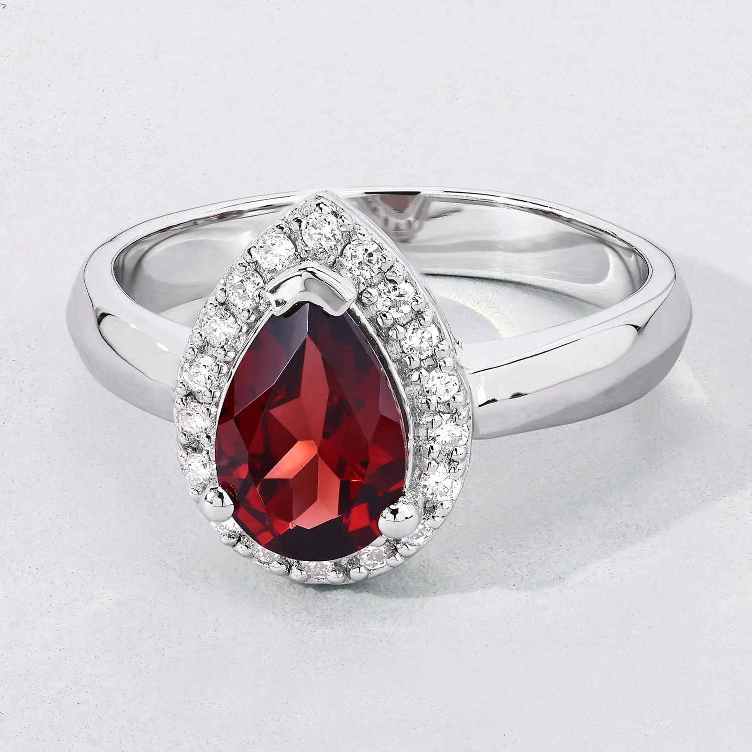 1.30 Ct Pear Red Mozambique Garnet & Lab Diamond Prong Silver Halo Ring sold by Zulily product image thumbnail 4